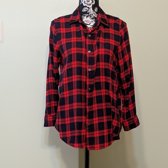 Banana Republic "Boyfriend Fit" Flannel Plaid Button Down Shirt Size MP - Picture 2 of 10